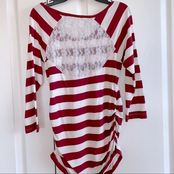 Planet Motherhood Women’s Maternity Lace Back Red Maroon Burgundy Stripes - Picture 6 of 7